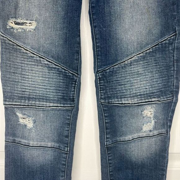 KanCan Women's Mid Wash Low Rise Distressed Skinny‎ Moto Ankle Jeans Size 24 - Picture 4 of 16